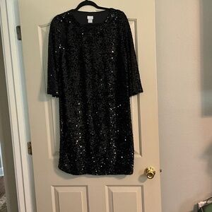 Chico’s Black Sequin Dress | Size 1 (M/8-10) | Party Cocktail Holiday